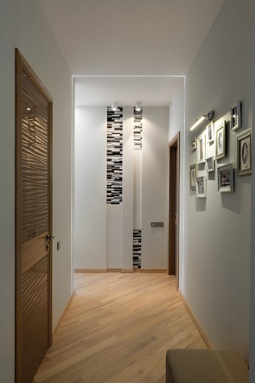 black white hallway apartment design