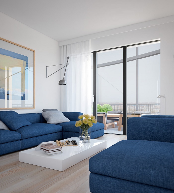 living room apartment blue