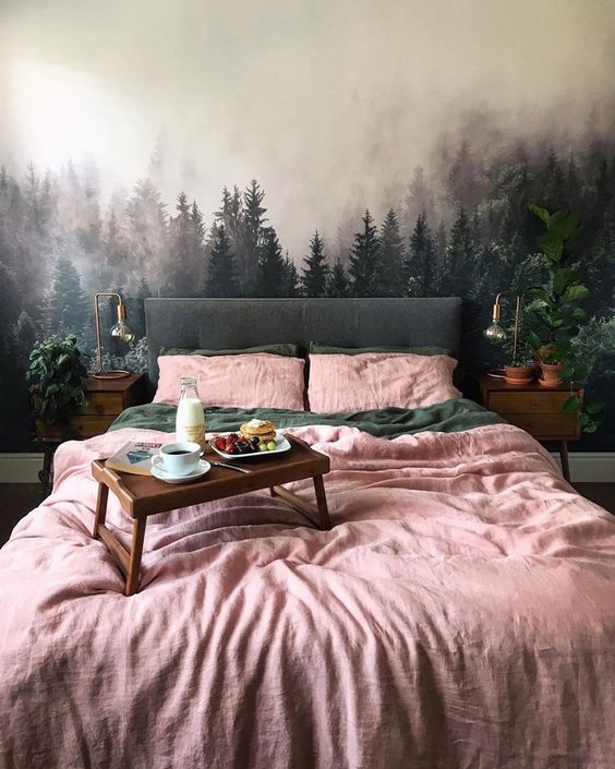 Forest concept with pink bed