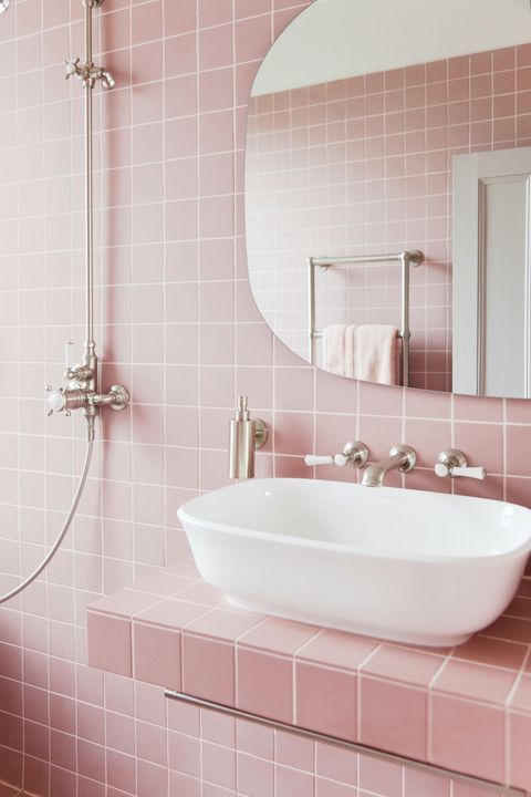 Pink wall tiles bathroom