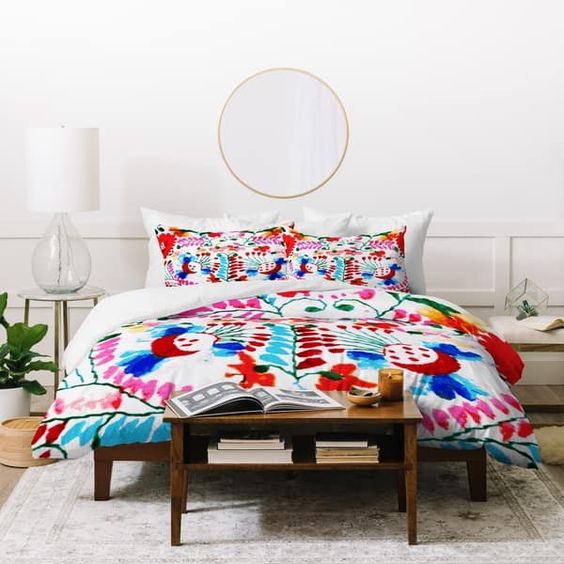 White color with colorful bedsheet