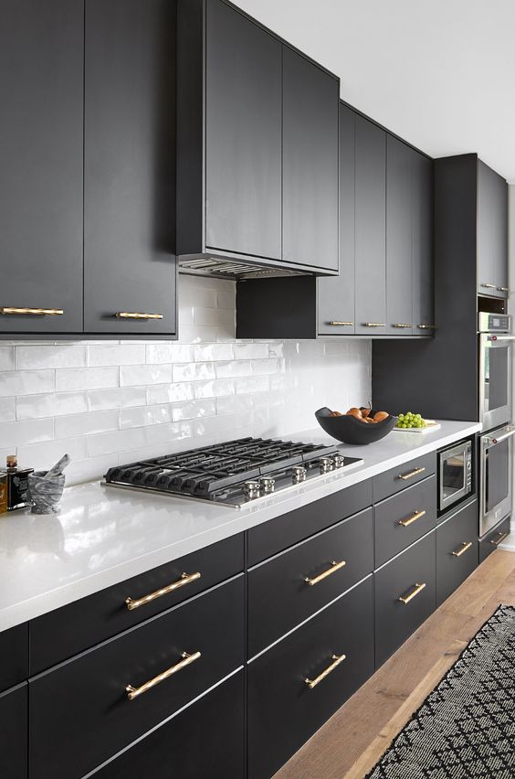 Modern Victorian black kitchen cabinets