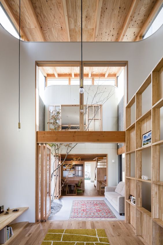 Wooden shelf for decorations in a room