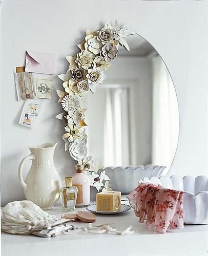 Shabby chic paper flower mirror frame