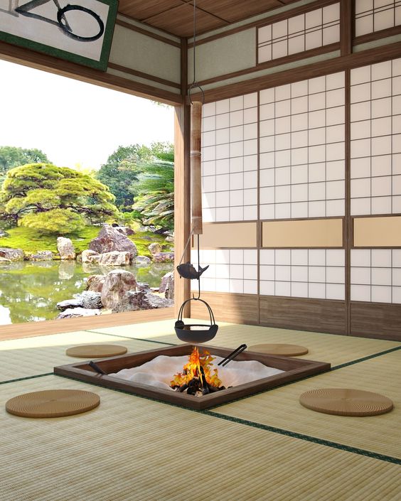 Traditional and cozy Japanese living room seating arrangement