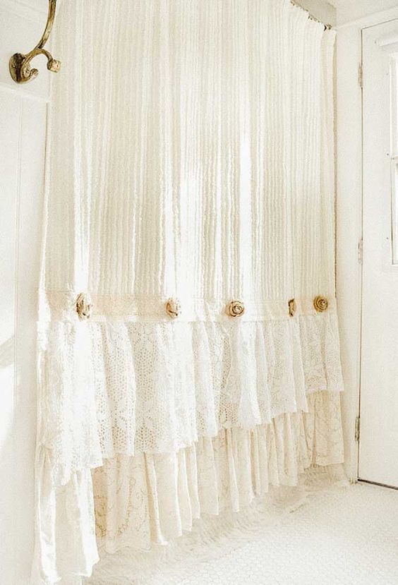 Beige curtains with flower and lacey