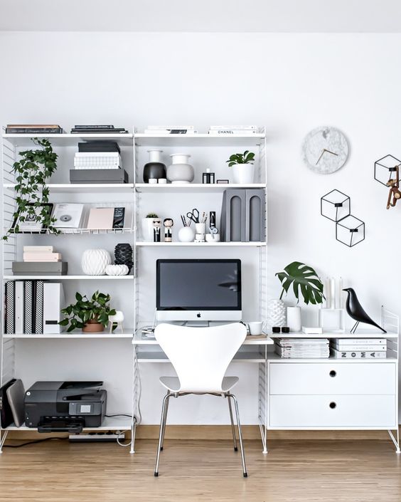 White Scandinavian home office design ideas