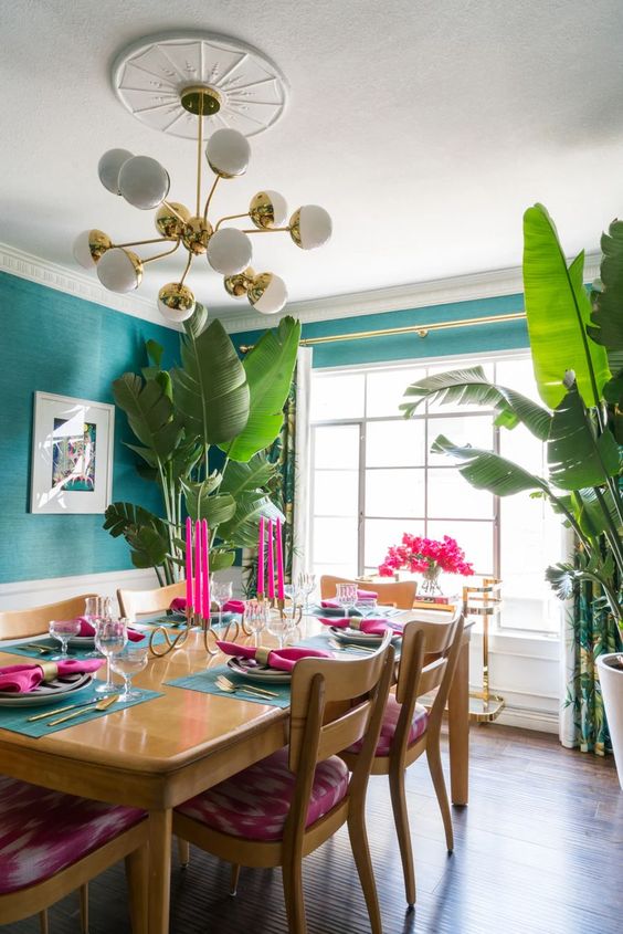 Colorful tropical dining room interior design