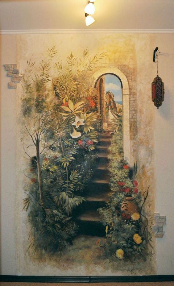 Magical wall painting in fairy forest interior design