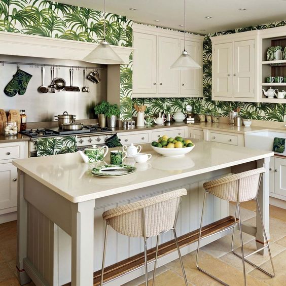 White furniture in the tropical kitchen