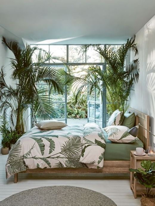 A big window in a tropical bedroom