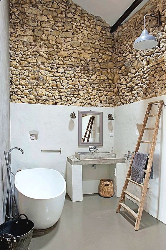 Natural accent in the small rustic bathroom