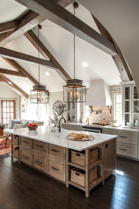 High roof in the modern rustic kitchen style