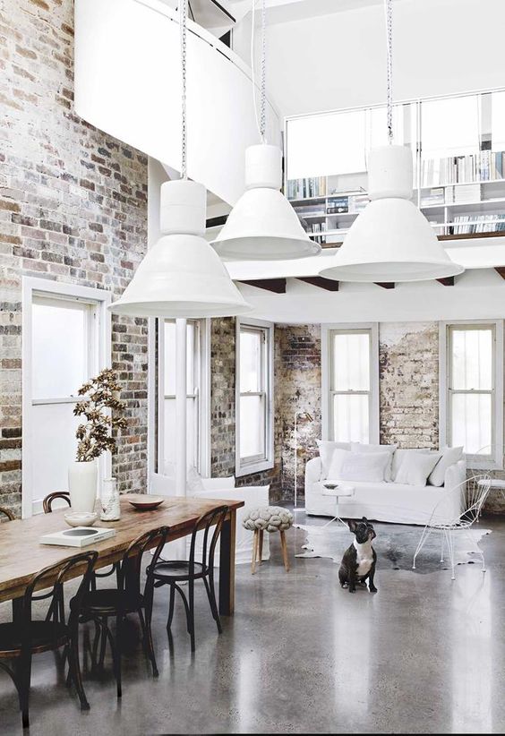 White minimalist industrial dining room decoration