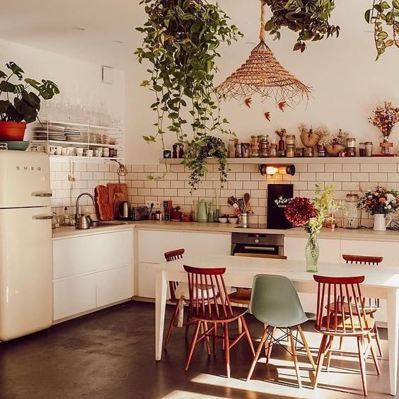 Bohemian industrial kitchen dining room design