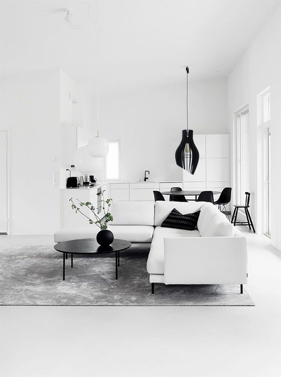 Monochrome minimalist industrial living room decoration