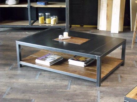 Black rectangle coffee table with industrial accent