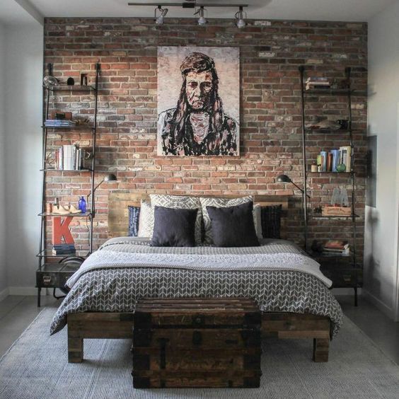 Brick walls brings a modern look in the industrial chic bedroom