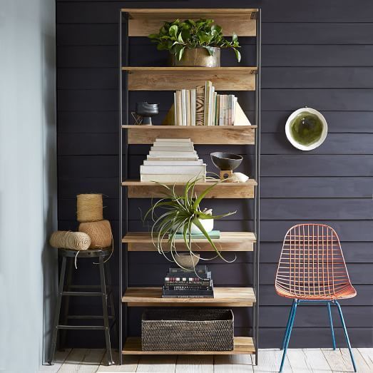 Black metal with wooden materials bookshelf