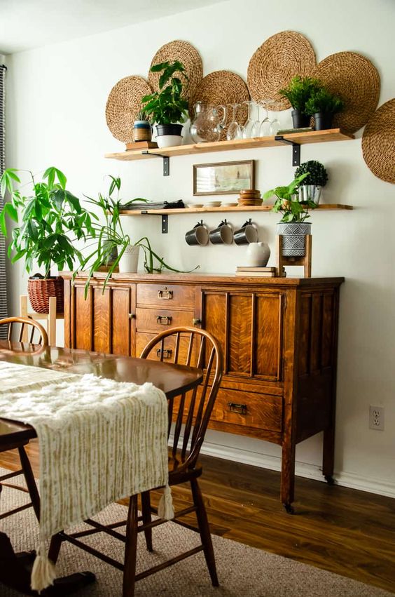 Wooden dining table set with a drawer