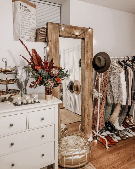 Old wooden mirror in the bohemian style