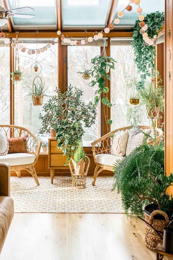 Aesthetic bohemian sunroom