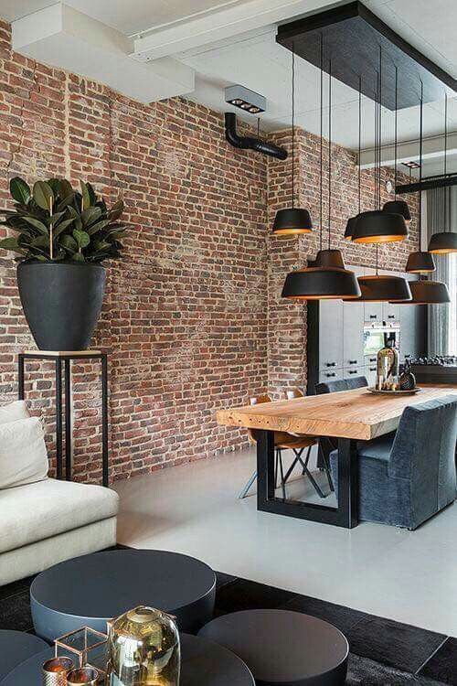 Orange wall bricks in Scandinavian industrial design combination