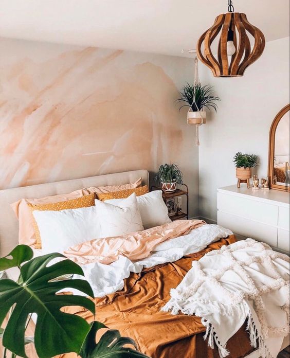 Colorful bohemian bedroom theme: Peach