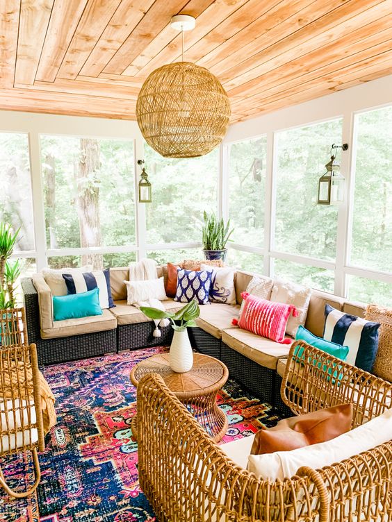 Colorful bohemian sunroom