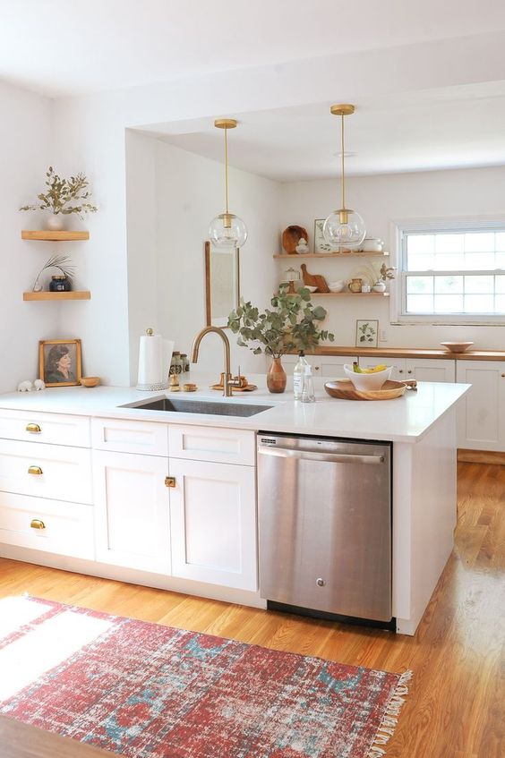 White and gold bohemian kitchen