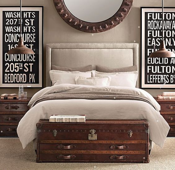 Wooden quotes wall decoration in industrial bedroom chic