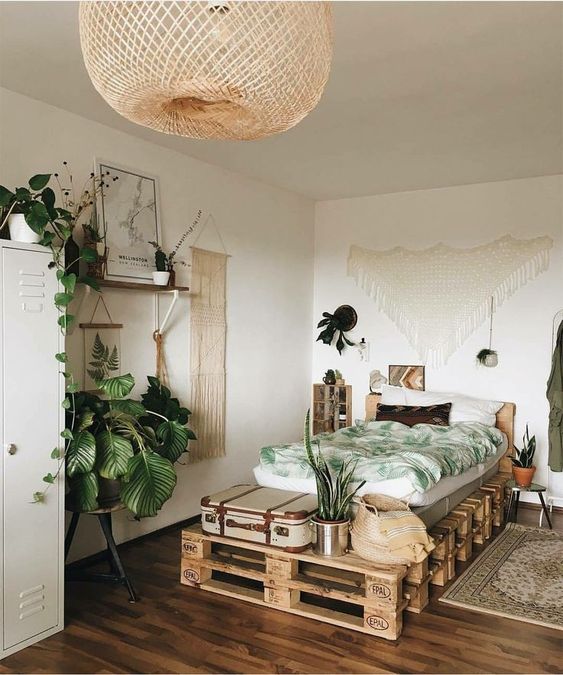 Bohemian industrial apartment bedroom design