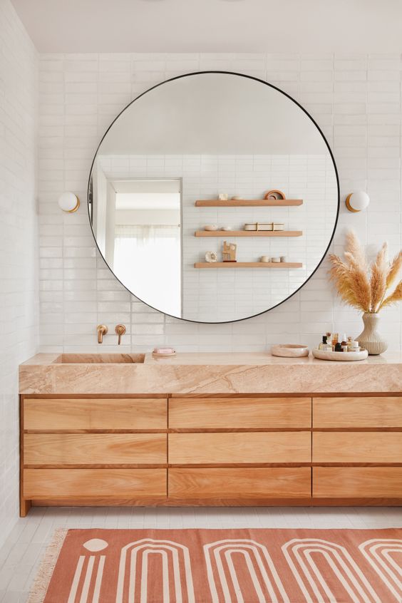 Light brown big bohemian bathroom vanity