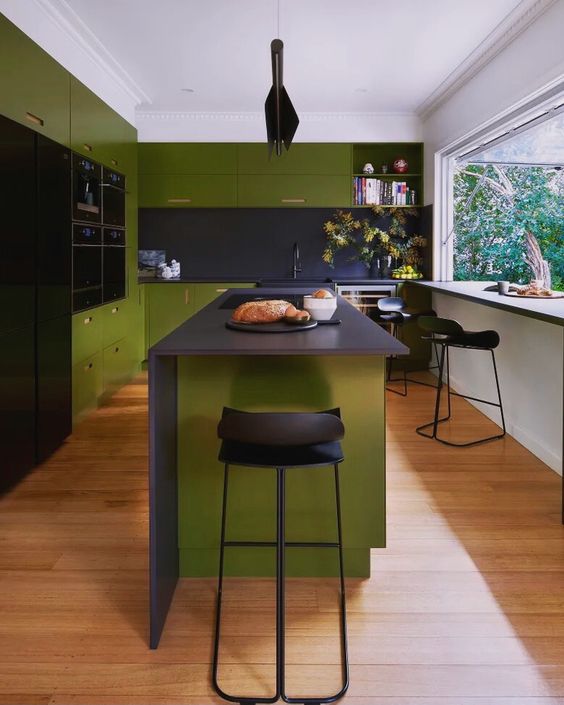 masculine green kitchen idea