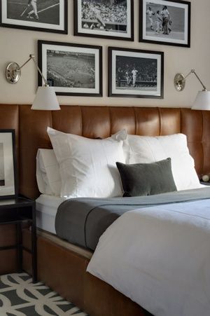 leather accent in masculine bedroom